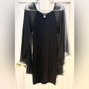 Elegant black dress with attached chiffon cape